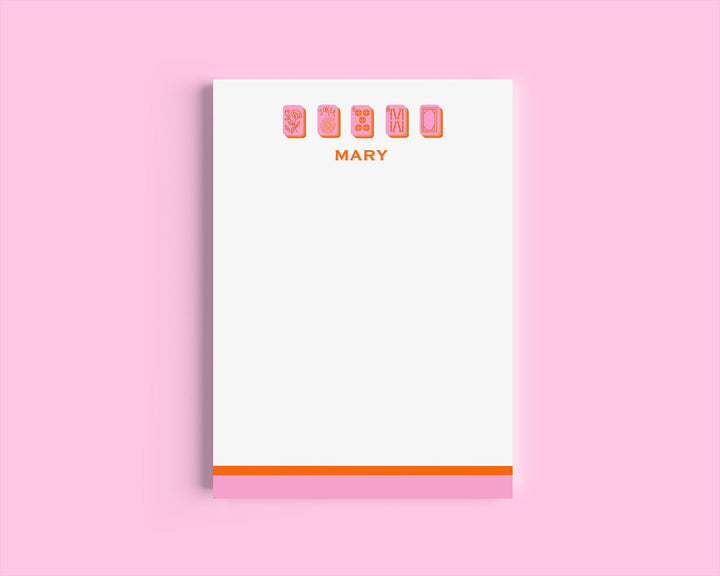 Mahjong Customizable Name 5x7 Notepad - Hot Pink/Orange