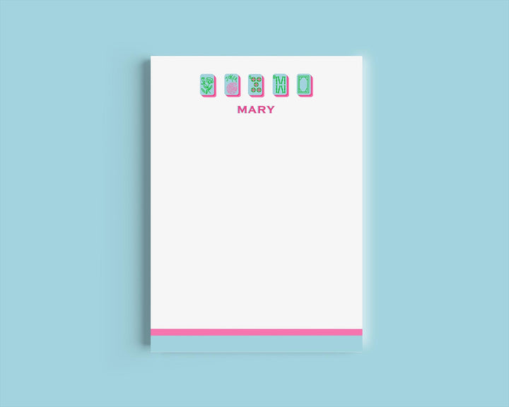 Mahjong Customizable Name 5x7 Notepad - Blue/Pink/Green