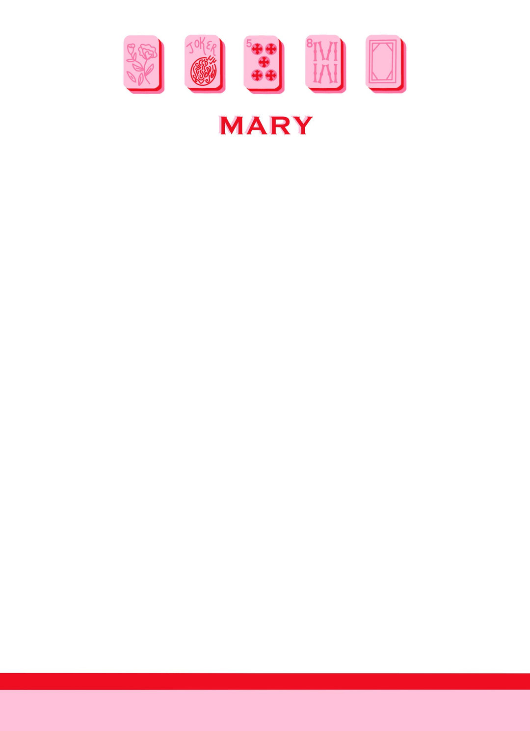 Mahjong Customizable Name 5x7 Notepad - Pink/Red