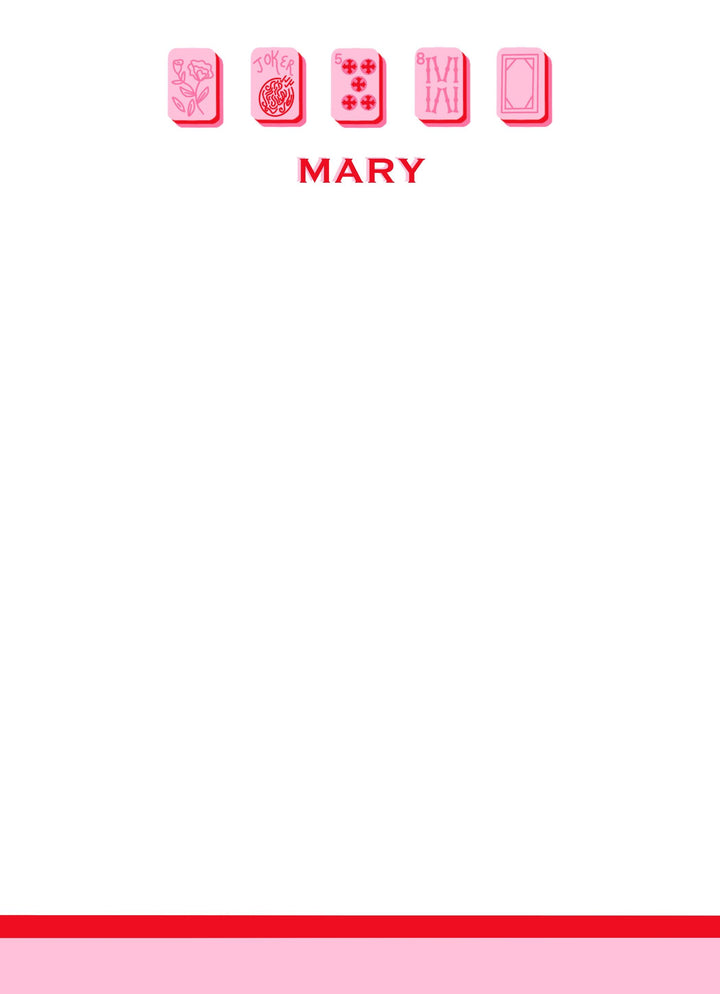 Mahjong Customizable Name 5x7 Notepad - Pink/Red