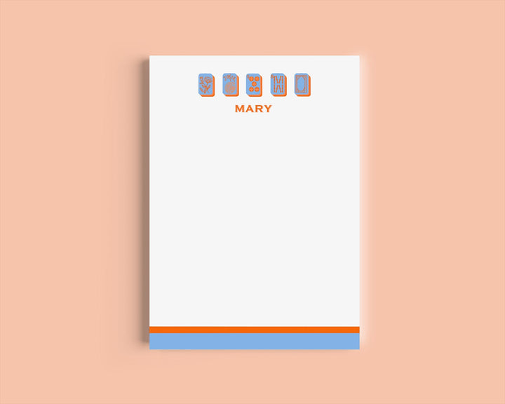 Mahjong Customizable Name 5x7 Notepad - Blue/Orange