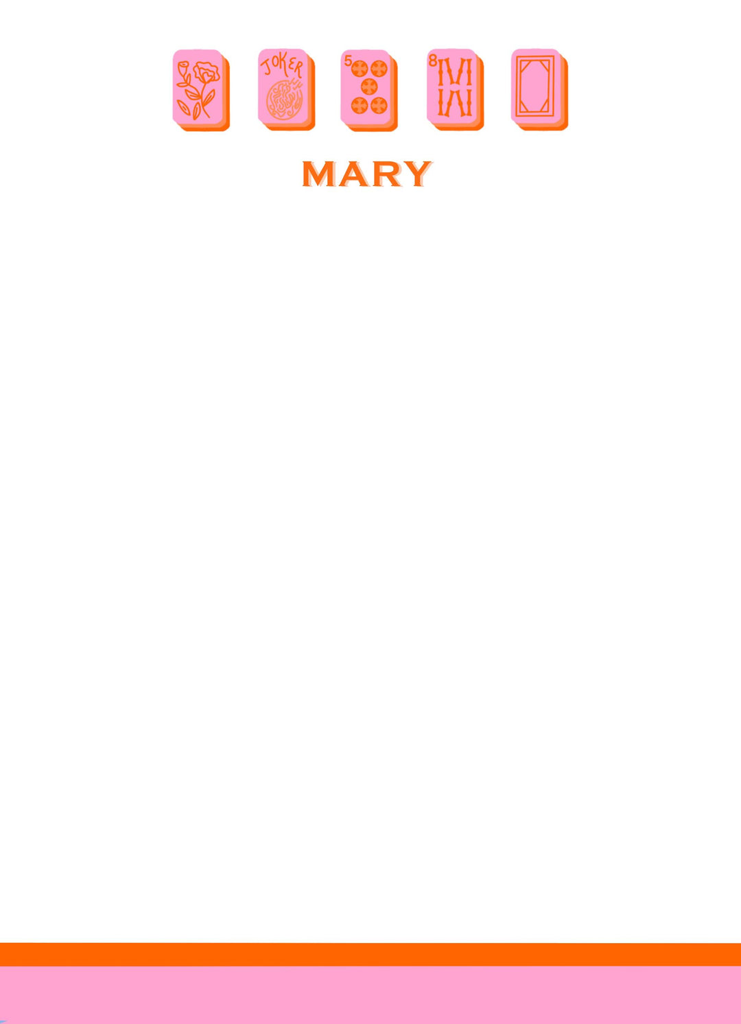 Mahjong Customizable Name 5x7 Notepad - Hot Pink/Orange