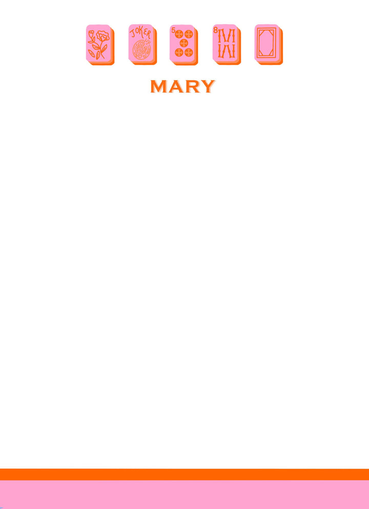 Mahjong Customizable Name 5x7 Notepad - Hot Pink/Orange
