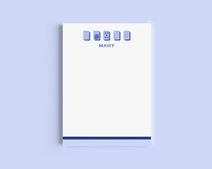 Mahjong Customizable Name 5x7 Notepad - Blue