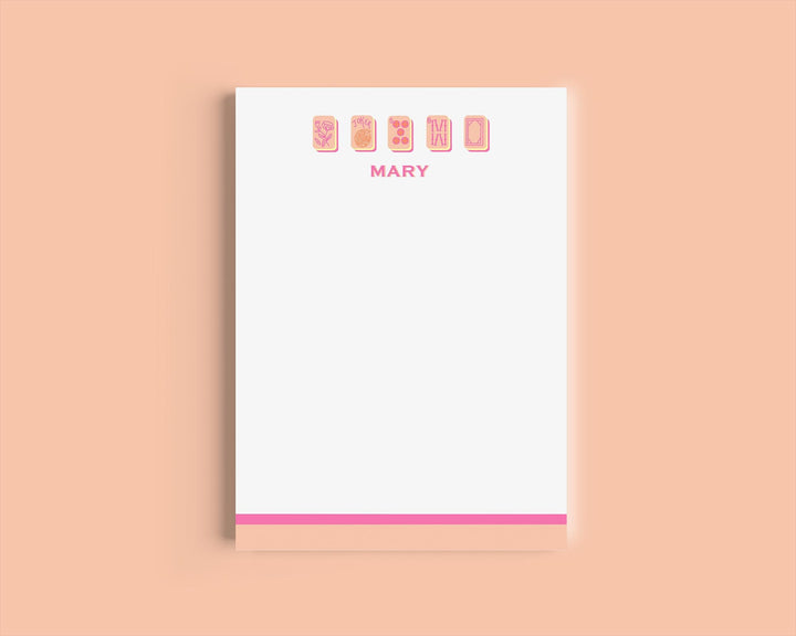 Mahjong Customizable Name 5x7 Notepad - Pink/Orange