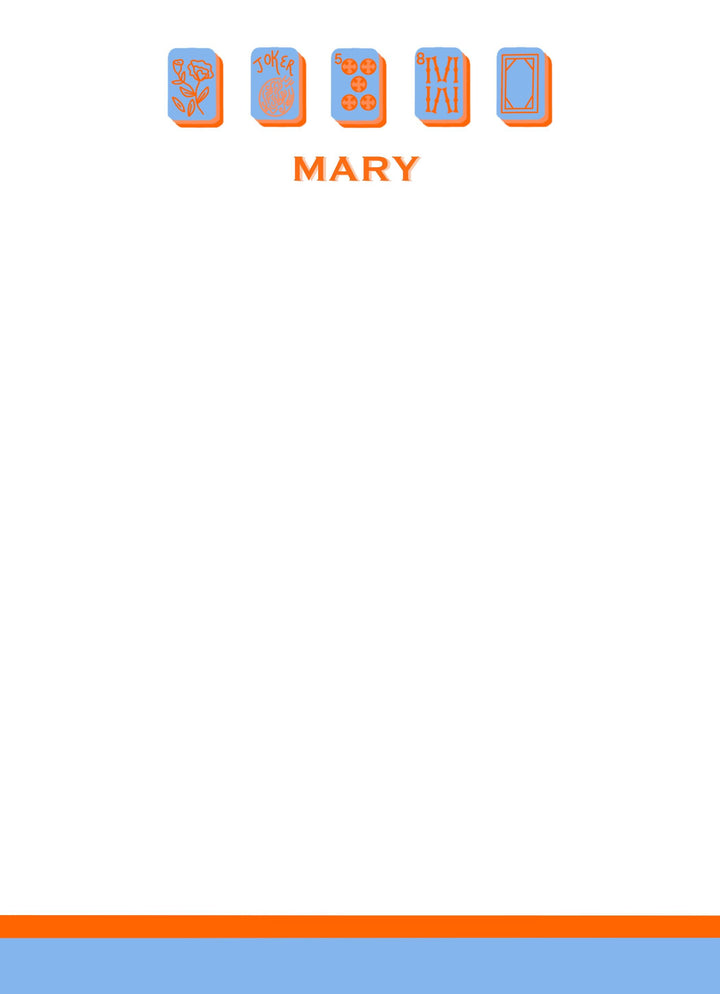 Mahjong Customizable Name 5x7 Notepad - Blue/Orange