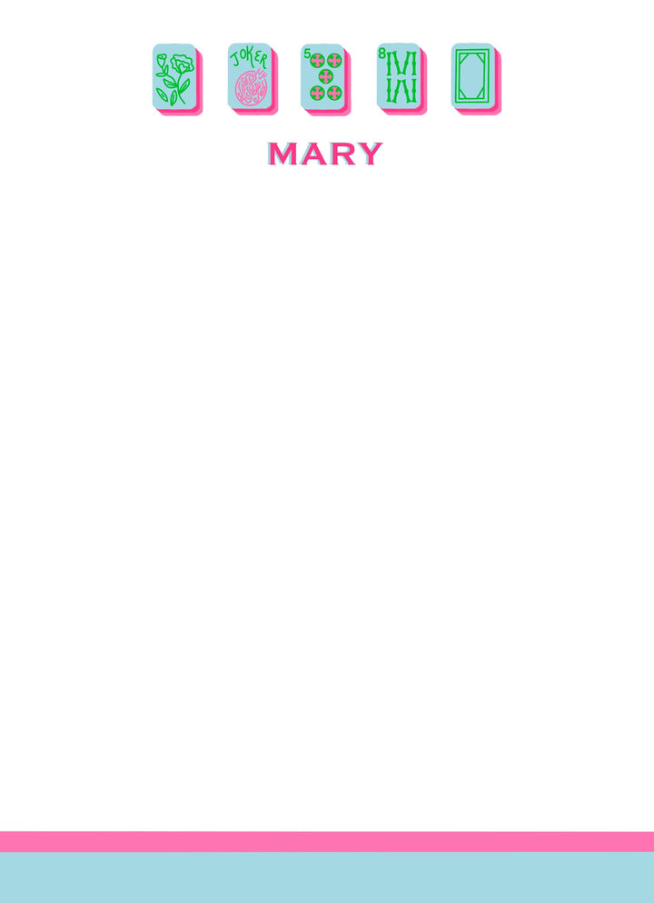 Mahjong Customizable Name 5x7 Notepad - Blue/Pink/Green