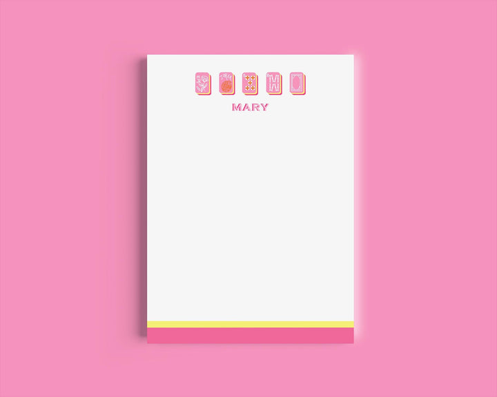 Mahjong Customizable Name 5x7 Notepad - Pink/Green